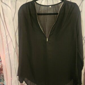 Black Sheer Blouse with Zipper Detail
